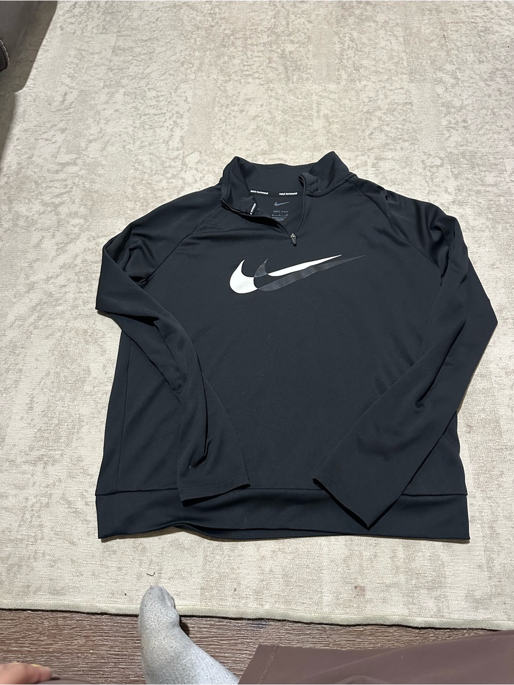 Nike Black Long-Sleeve Half-Zip Pullover with Dual Swoosh